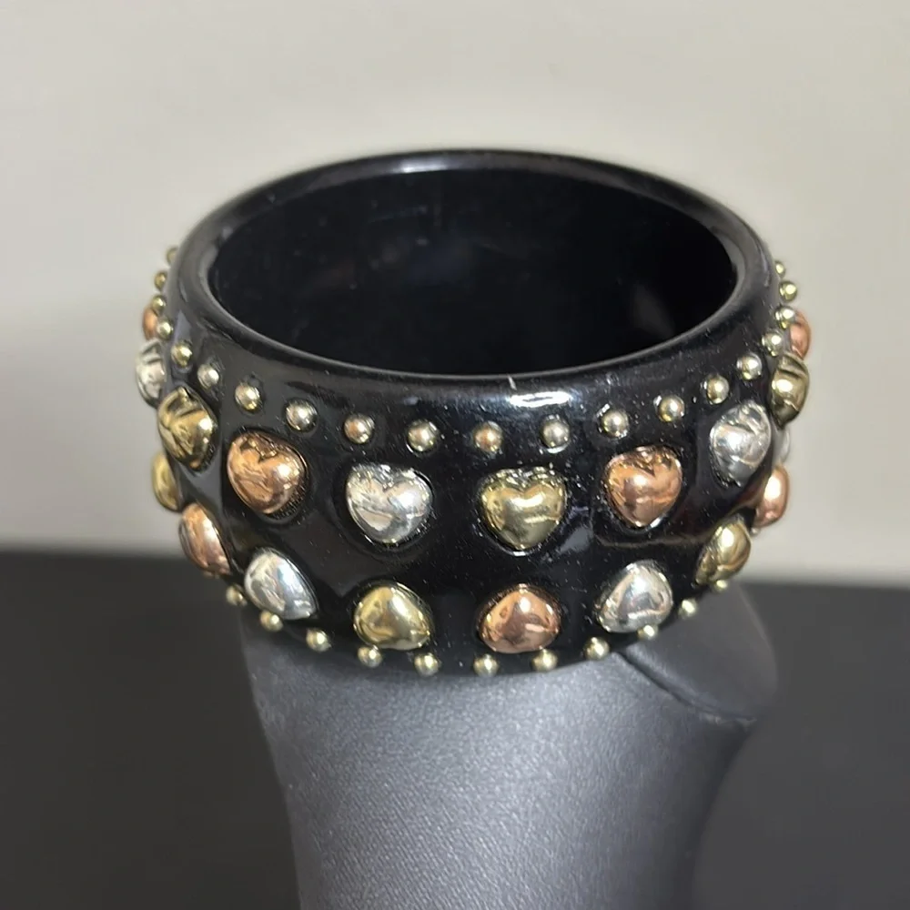 Chunky Statement Black Heart Studded Bracelet Multi Tone